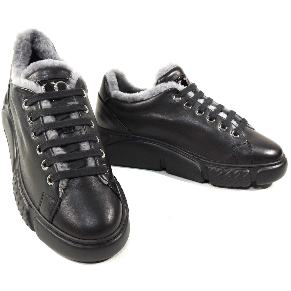 CASADEI 🇮🇹 WOMEN'S BLACK LEATHER COMFORT WINTER FASHION SNEAKERS